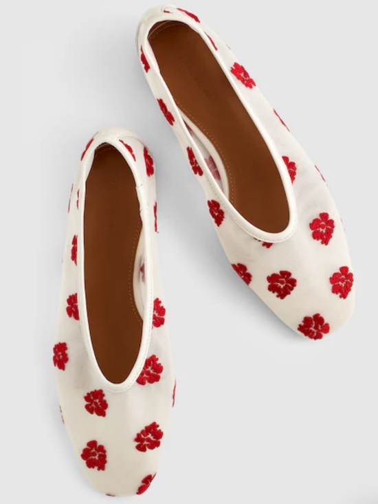 Madewell Shoes - Madewell The Mylie Mesh Ballet Flat vintage ivory red embroidered flowers OA575